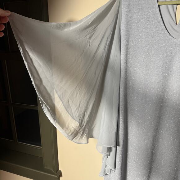 Ulla Popken Silver Sparkle Flutter Sleeve Dress SZ 28 V Neck Formal New Years - Picture 5 of 8